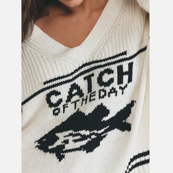 Anthropologie Maeve Nautical Linen-Blend Catch Of The Day Fish Sweater XL NWT - Picture 7 of 9